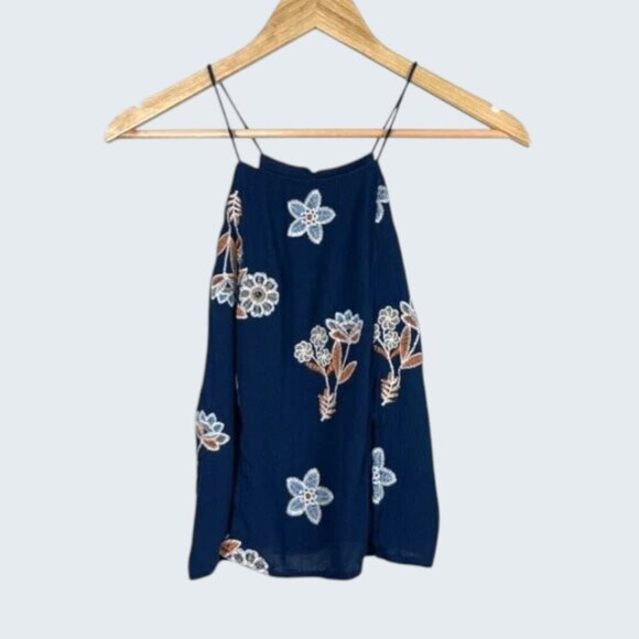 J.O.A. Tops - J.O.A. LOS ANGELES EMBROIDERED NAVY BLUE CROP TOP